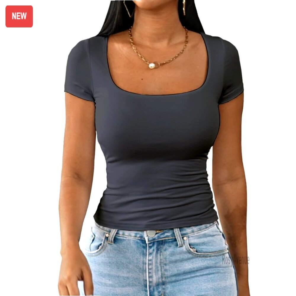 Slim Fit Square Neck Crop Top Double Lined Modal Summer Tee